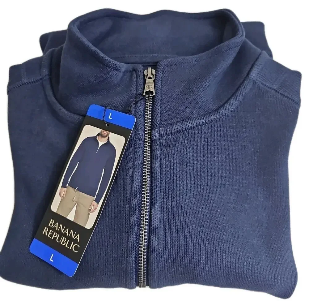 Banana Republic ~Men's Size L~ Blue Cotton Blend 1/4 Zip Pullover NWT.